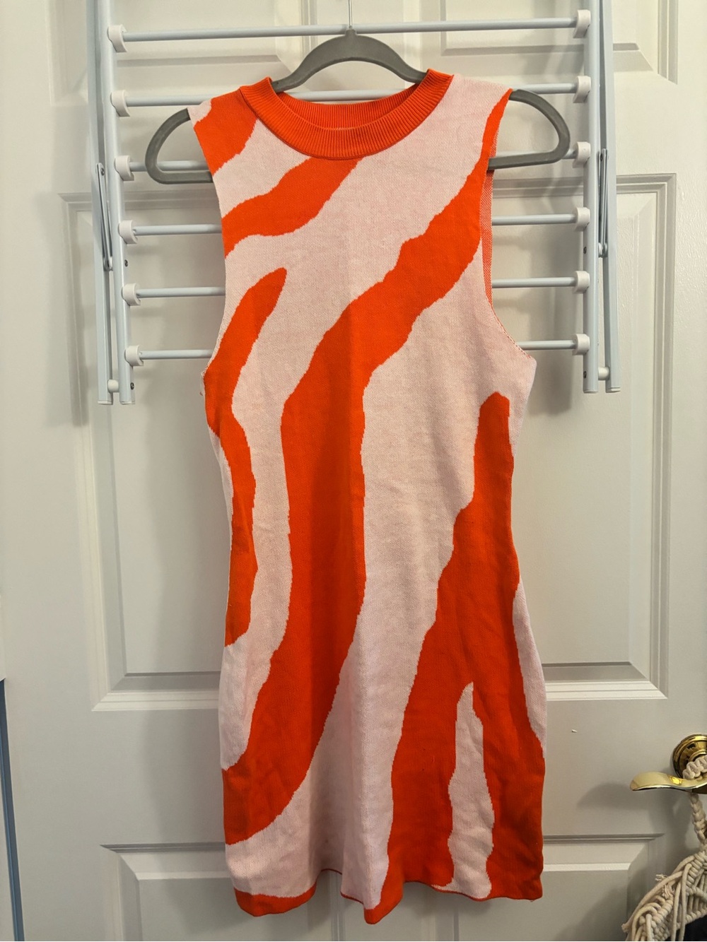 Sleeveless Midi Tank Dress in Orange and Light Pink